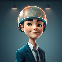 A refined and sophisticated digital illustration of an animation character wearing a high-tech digital cap