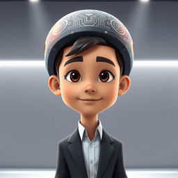 A refined and sophisticated digital illustration of an animation character wearing a high-tech digital cap