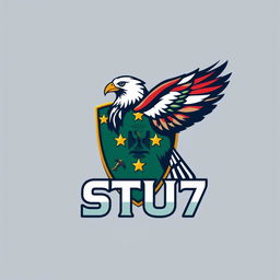 An eye-catching logo design featuring a majestic war falcon, symbolizing strength and freedom, prominently displayed alongside a five-star shield