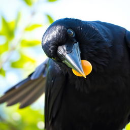 A striking image of a black crow perched elegantly on a branch, showcasing its glossy feathers