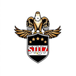 An impressive logo design featuring a proud war falcon, embodying strength and valor, perched above a five-star shield
