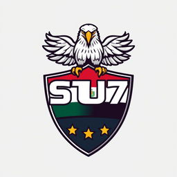 An impressive logo design featuring a proud war falcon, embodying strength and valor, perched above a five-star shield
