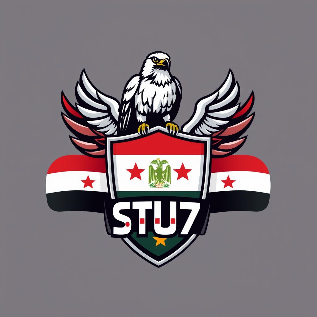 An impressive logo design featuring a proud war falcon, embodying strength and valor, perched above a five-star shield