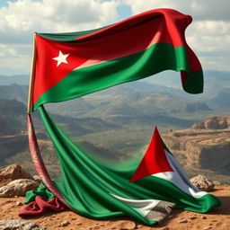 A realistic and heartfelt representation of Jordanian pride, featuring the Jordanian flag with its distinctive seven-pointed star prominently displayed