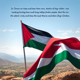 A realistic and heartfelt representation of Jordanian pride, featuring the Jordanian flag with its distinctive seven-pointed star prominently displayed