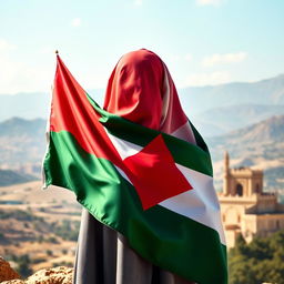 A beautifully realistic image capturing the essence of Jordanian pride, featuring the Jordanian flag with its distinct seven-pointed star, elegantly draped alongside a traditional Jordanian 'ghutrah' (head scarf)