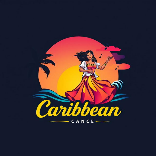 A vibrant Caribbean logo design featuring a lively couple dancing together