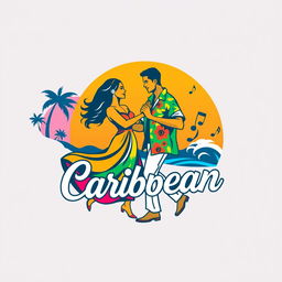 A vibrant Caribbean logo design featuring a lively couple dancing together