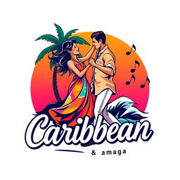 A vibrant Caribbean logo design featuring a lively couple dancing together