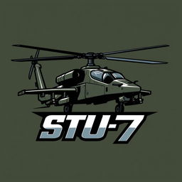 A dynamic logo design showcasing a stylized representation of an Apache aircraft, emphasizing its distinctive rotor blades and sleek profile