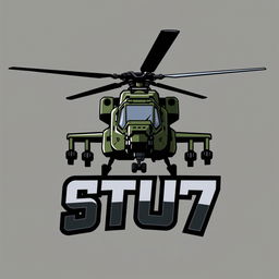 A dynamic logo design showcasing a stylized representation of an Apache aircraft, emphasizing its distinctive rotor blades and sleek profile