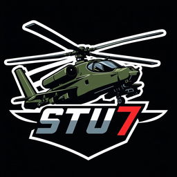 A dynamic logo design showcasing a stylized representation of an Apache aircraft, emphasizing its distinctive rotor blades and sleek profile