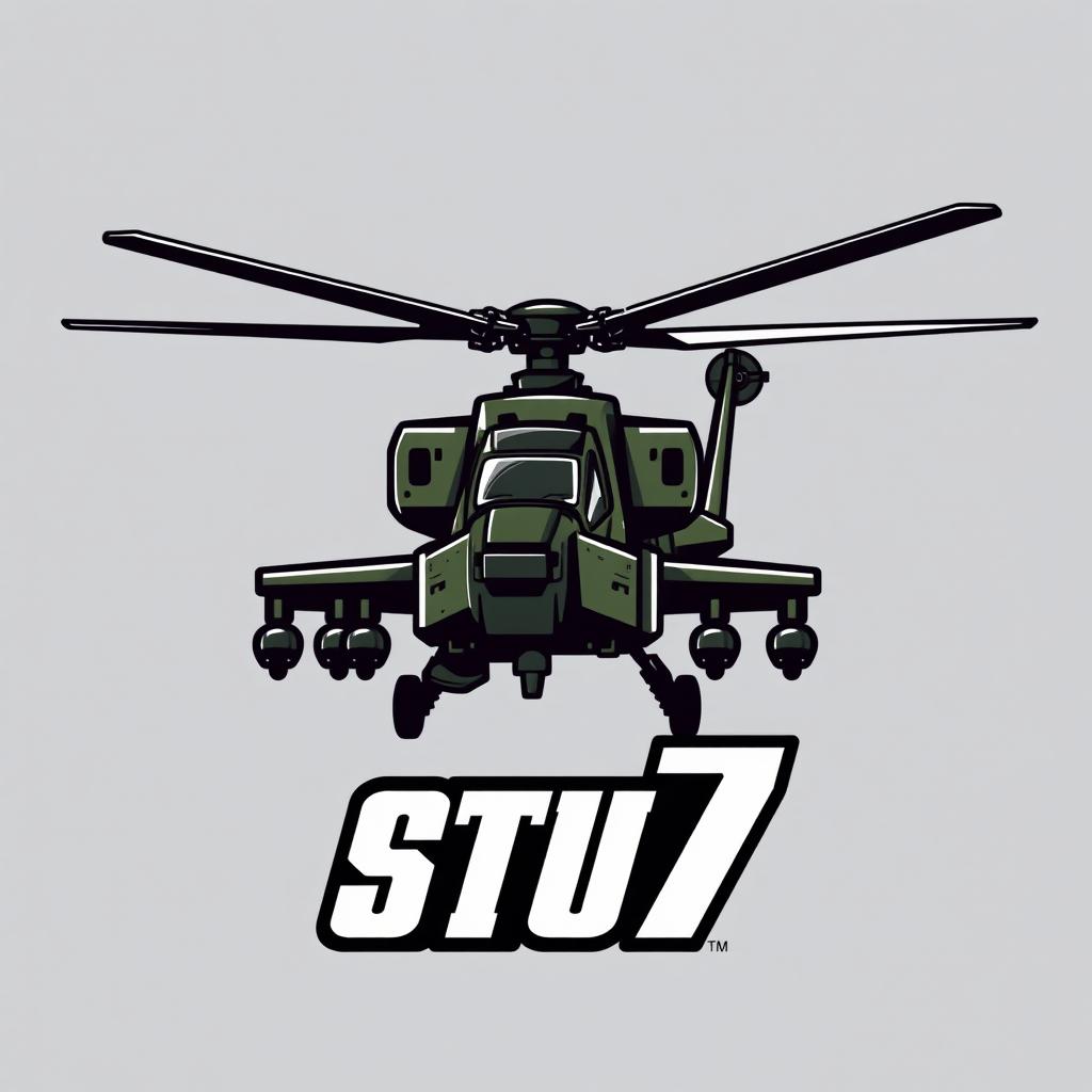 A dynamic logo design showcasing a stylized representation of an Apache aircraft, emphasizing its distinctive rotor blades and sleek profile