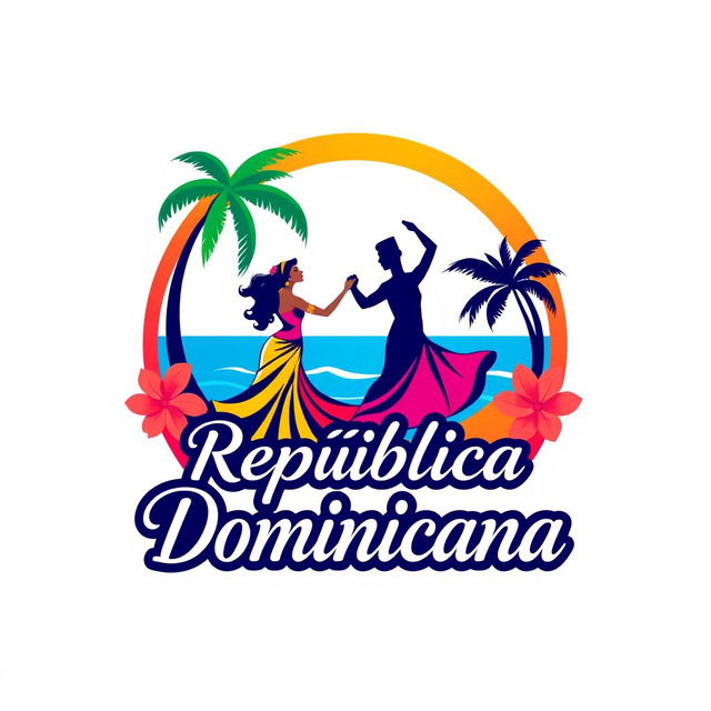 A colorful and vibrant Caribbean logo featuring a couple dancing, embodying the spirit of the Dominican Republic