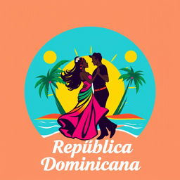 A colorful and vibrant Caribbean logo featuring a couple dancing, embodying the spirit of the Dominican Republic