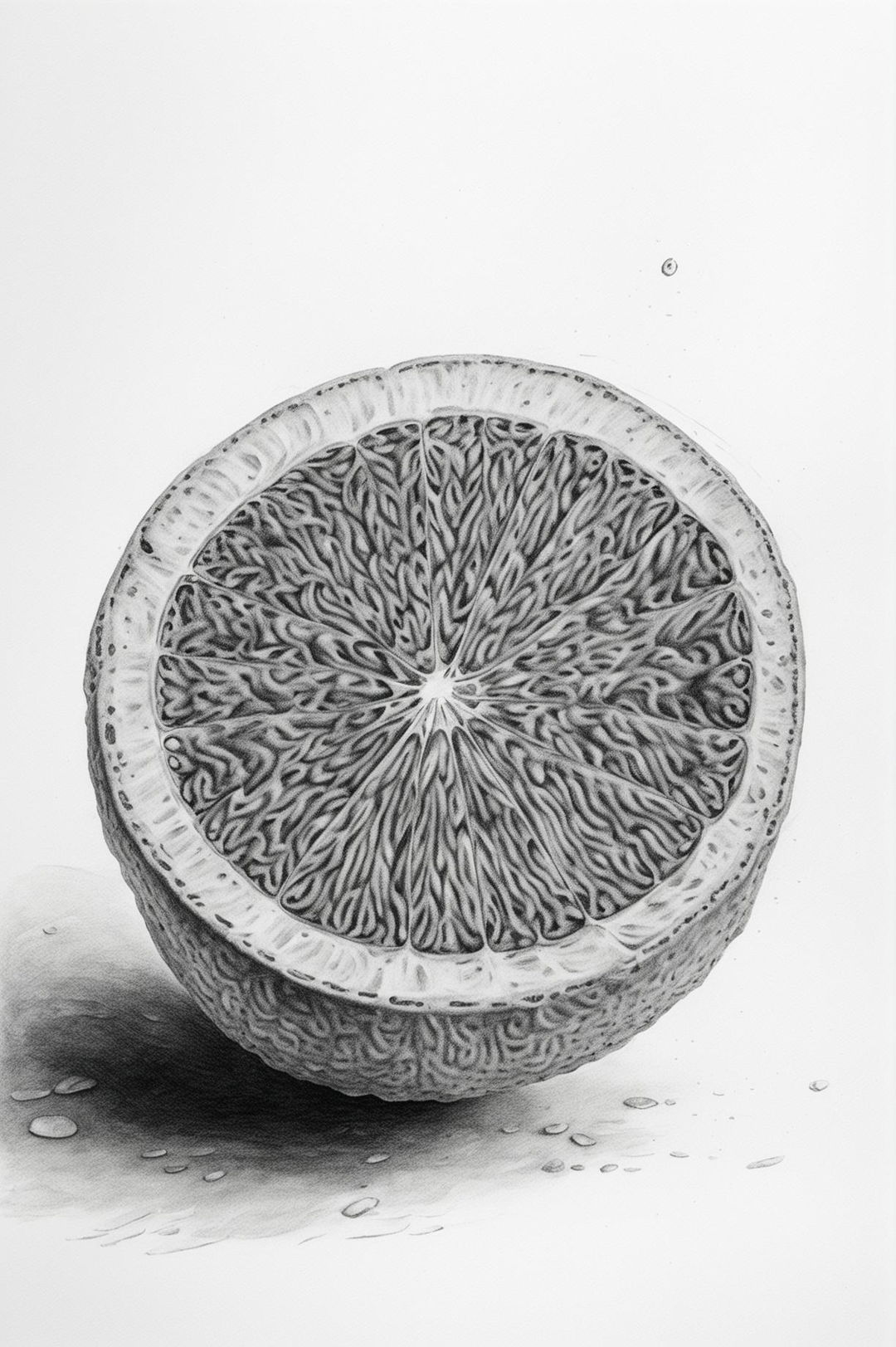 A high-quality pencil drawing of a lemon wedge