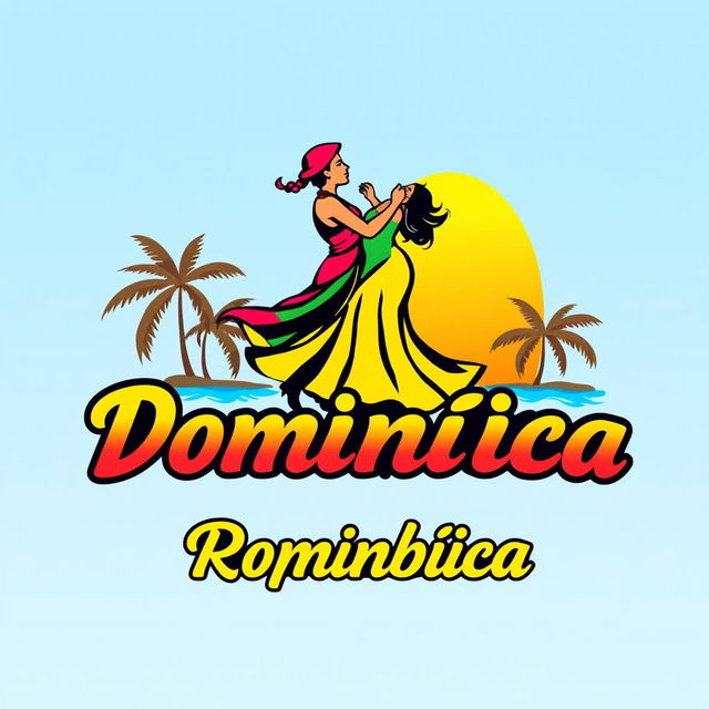 A vibrant and colorful Caribbean logo featuring a couple dancing, embodying the lively spirit of the Dominican Republic