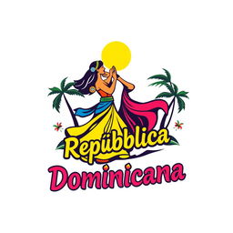 A vibrant and colorful Caribbean logo featuring a couple dancing, embodying the lively spirit of the Dominican Republic