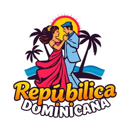 A vibrant and colorful Caribbean logo featuring a couple dancing, embodying the lively spirit of the Dominican Republic