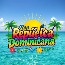 A vibrant and colorful Caribbean logo featuring the text 'República Dominicana'