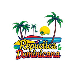 A vibrant and colorful Caribbean logo featuring the text 'República Dominicana'