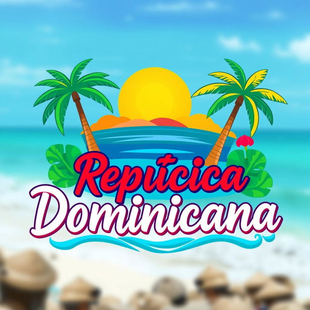 A vibrant and colorful Caribbean logo featuring the text 'República Dominicana'