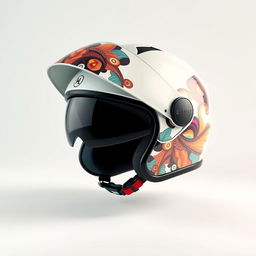 A stylish white helmet featuring a unique and colorful design
