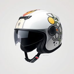 A stylish white helmet featuring a unique and colorful design