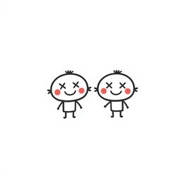 A white background featuring two characters resembling black matachines, depicted as doodle-like drawings