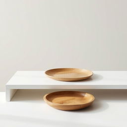 A minimalist scene featuring a sleek white table set against a soft, neutral background