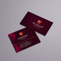 An elegant business card design for 'ALrahmah Clinic', a high-end dental clinic