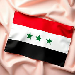 A beautifully detailed representation of the Syrian flag, featuring three horizontal stripes: red at the top, white in the middle, and black at the bottom