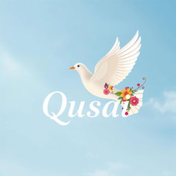 A beautiful and elegant design featuring a white dove soaring gracefully through a soft blue sky
