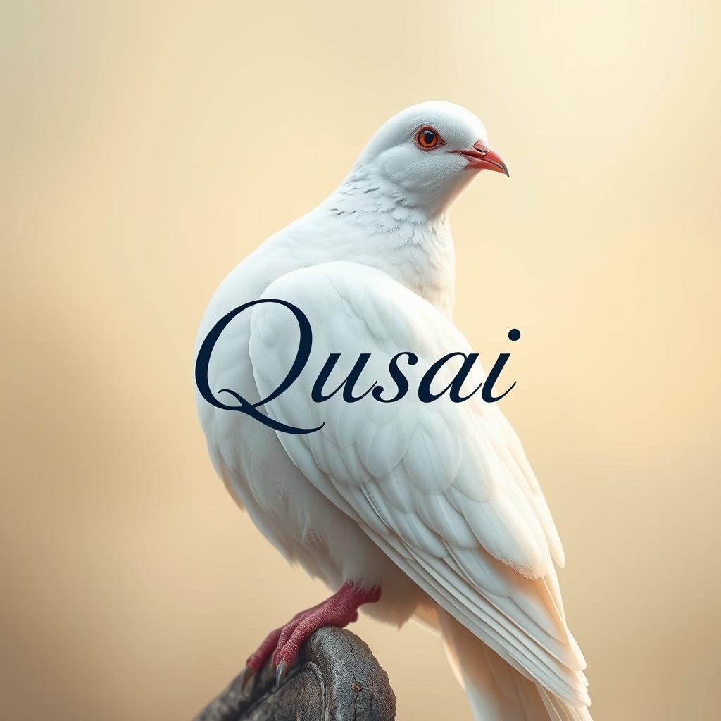 A realistic and detailed image of a white dove perched elegantly against a soft, blurred background