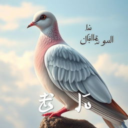 A realistic dove perched gracefully, with intricate feather details and a soft, calm expression