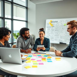 A diverse group of people engaged in a lively discussion around a large round table