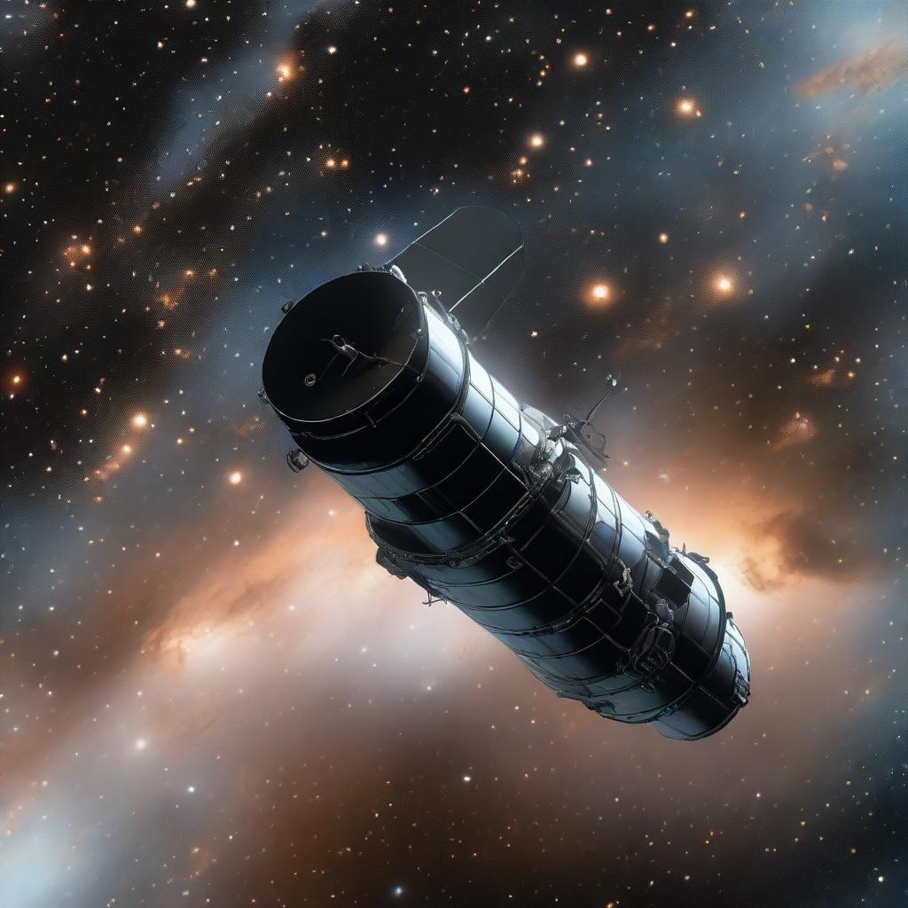 A strikingly detailed 3D render of the Hubble Space Telescope floating in the vastness of space