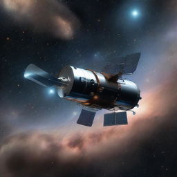 A strikingly detailed 3D render of the Hubble Space Telescope floating in the vastness of space