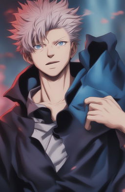 This is a high-quality digital art illustration of Satoru Gojo from Jujutsu Kaisen