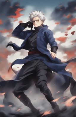 This is a high-quality digital art illustration of Satoru Gojo from Jujutsu Kaisen