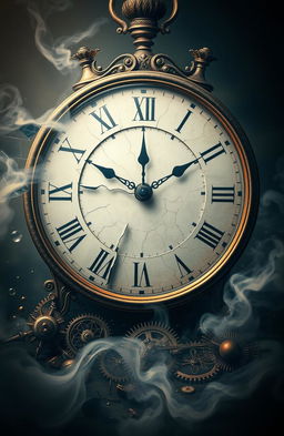 A surreal interpretation of a broken clock, with the hands stuck at two o'clock