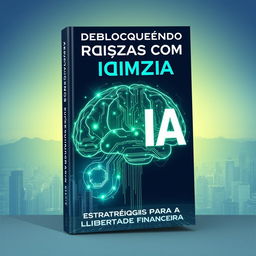 Uma capa de livro visualmente impactante com o tema de empoderamento financeiro, destacando o uso da inteligência artificial para ganhos financeiros