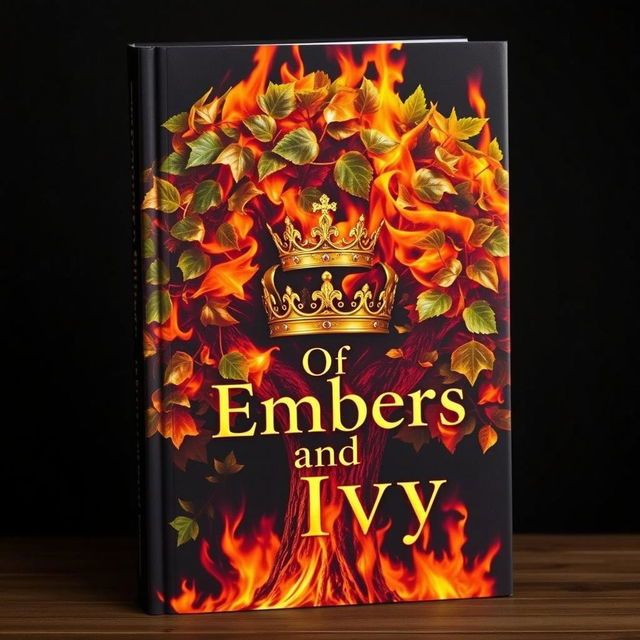 A dramatic book cover featuring an Ivy tree engulfed in flames and vivid embers