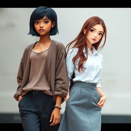 A captivating scene featuring two girls standing beside each other