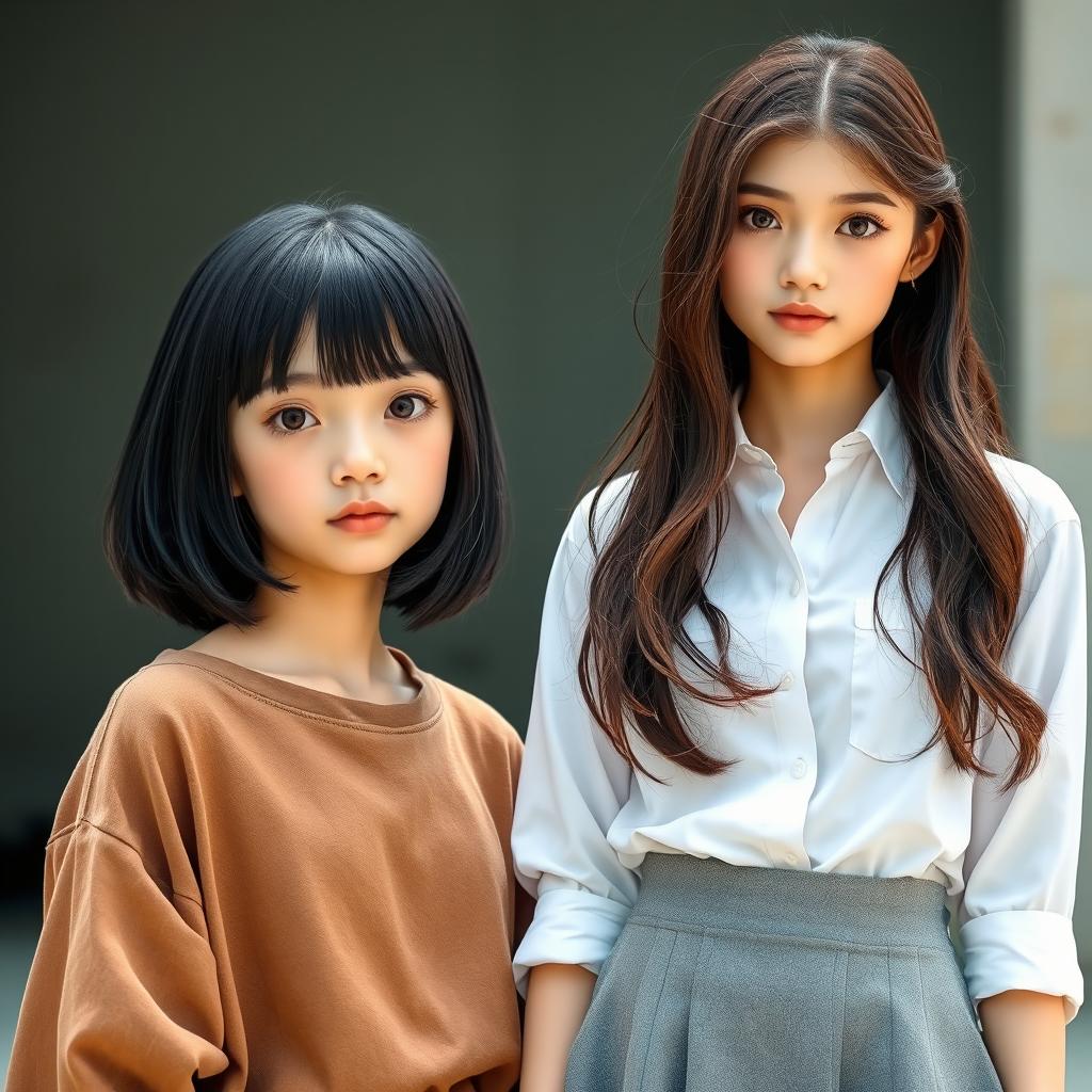 A captivating scene featuring two girls standing together