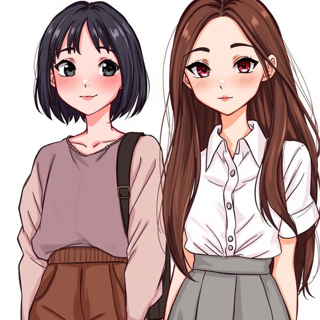 A beautifully drawn scene featuring two girls standing together