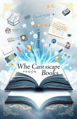A conceptual book cover that embodies the theme of 'We Cannot Escape from Books' featuring a visually striking design