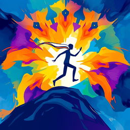 A vibrant abstract image depicting a person embarking on a journey, represented through bold and expressive colors