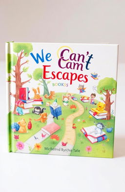 A beautifully illustrated children's book cover titled 'We Can't Escape Books'