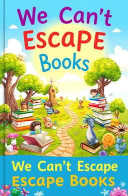 A beautifully illustrated children's book cover titled 'We Can't Escape Books'